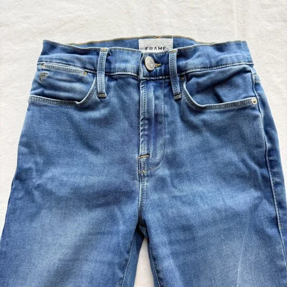 Frame Denim Le High Flare Jeans Light Wash Distressed Hem Size 24 - Picture 4 of 11